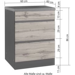 Held Möbel Küchenunterschrank Turin 60 Cm Mit Auszügen Wotaneiche/Graphit -Moderne Küche Verkauf 189404 11016600 VM 07