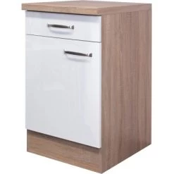 Flex-Well Exclusiv Unterschrank Valero 50 Cm Hochglanz Weiß-Sonoma Eiche