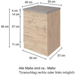 Held Möbel Unterschrank Sorrento 50 X 85 X 60 Cm Tür Schubk. + EL-B. Weiß-Wotan. -Moderne Küche Verkauf 853760 11016600 5