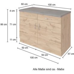 Held Möbel Unterschrank Sorrento 100x85x60 Cm 2 Tür. 2 Schubk. + Boden Wotan. -Moderne Küche Verkauf 853803 11016600 4